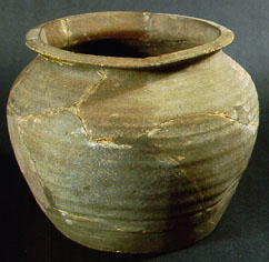 A rounded wheel-thrown jar or waster